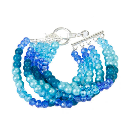 Pulsera De Rondel, Cuenta Brillante Y Perla Redonda Azul