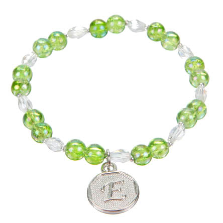 Pulsera De Cristales Verde Con Dije De Letra Inicial