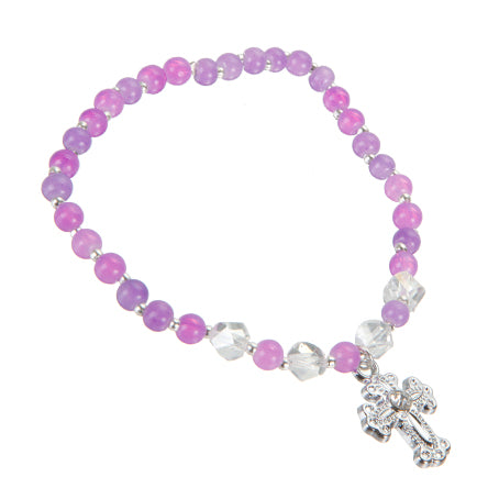 Pulsera Lila Con Cruz Plata