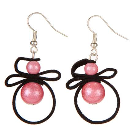 Aretes De Perlas Rosa Con Cordón Imitación Gamuza