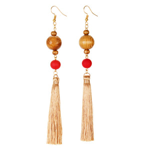 Aretes Caucho Rojo Con Borlas