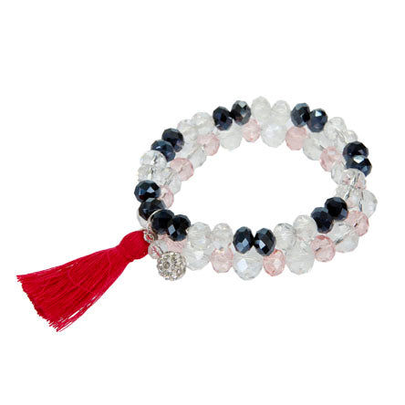Pulsera De Rondeles Negro/ Cristal/ Rosa Con Borla Decorativa