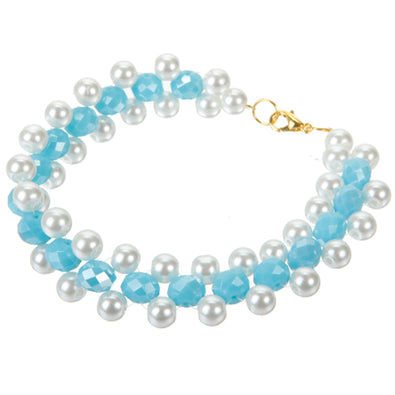 Fantasías Miguel Clave:IA181 Pulsera Tejida Con Perlas Blancas Y Rondel Aqua