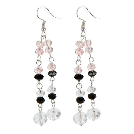 Aretes De Rondeles Negro/ Cristal/ Rosa