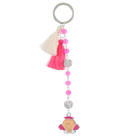 Llavero Bautizo Rosa Con Dije De Angelito Y Borlas