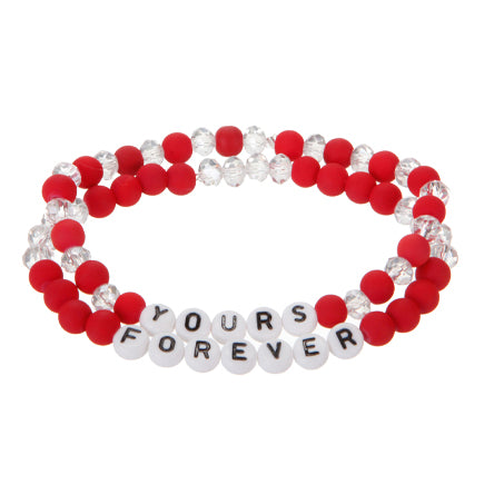 Pulsera Doble Con Cuenta Caucho Rojol Y Cuenta De Letra
