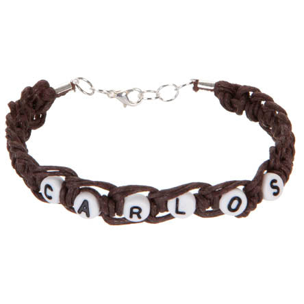 Pulsera Con Cordon Encerado Cafe Y Cuenta Letra