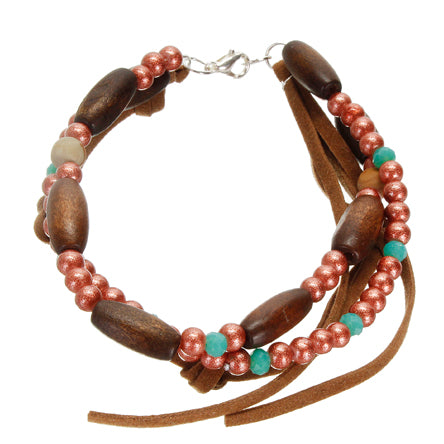 Pulsera Con Perla Con Destellos, Rondel Y Cordon Imitacion Piel