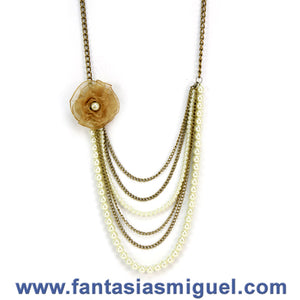 Collar De Cadena Oro Y Perlas Marfil