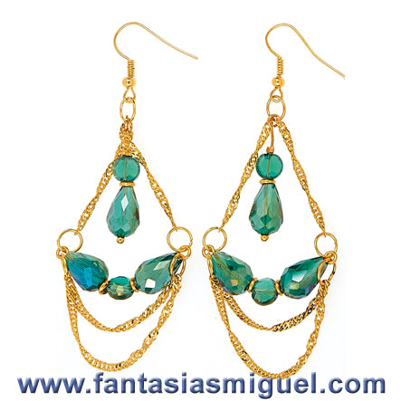 Aretes De Gota Turquesa Ab C/ Cadena Oro