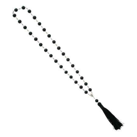 Collar Negro Con Perlas Y Borlas