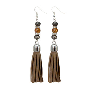 Aretes Plata Cristal Con Borla Café