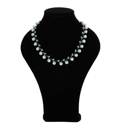 Collar De Perlas Gris/Azul Claro En Zig-Zag