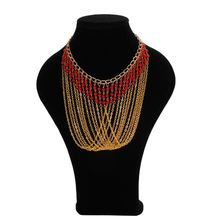 Collar De Cadena Con Cuentas Brillantes Rojas