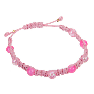 Fantasías Miguel Clave:IZ65 Pulsera De Cordón Encerado Rosa Con Perlas Y Cuentas