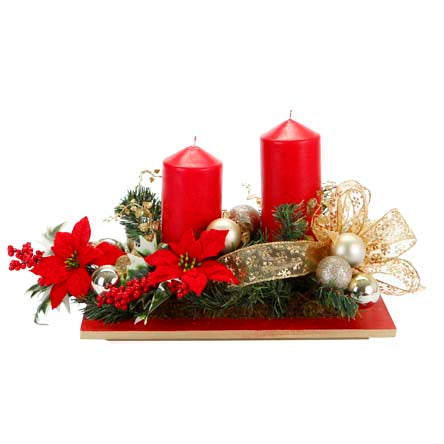 Arenero Centro De Mesa Con Picks Nochebuenas Y Velas Cirio