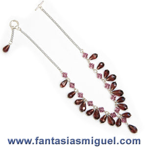 Collar Con Cuentas  De Gotas, Morado Plata