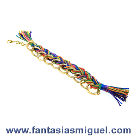 Pulsera Trenza Espiga Con Cadena De Oro