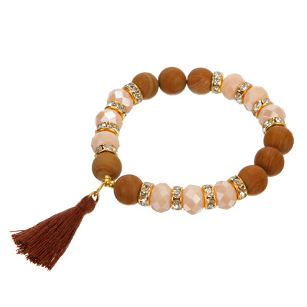 Pulsera Con Cuenta Piedra Café, Rondeles Durazno Y Rondel De Piedra