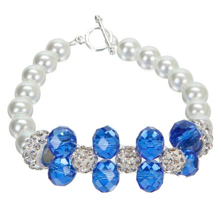 Pulsera De Perla Blanca Con Rondel Zafiro