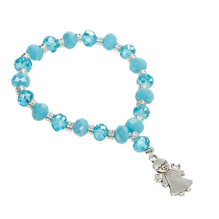 Pulsera De Rondeles Turquesa/Agua Con Dije Arcangel