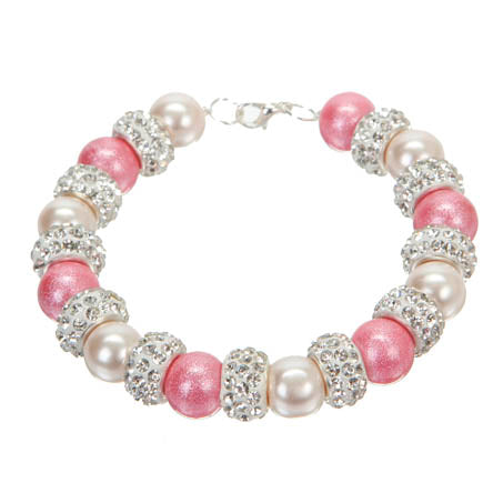 Pulsera De Perlas Rosas Y Rondel Con Piedra