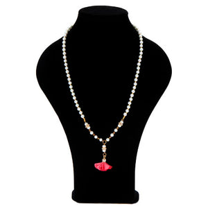 Collar De Perlas Con Rosa De Tela