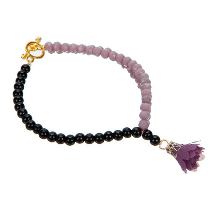 Pulsera De Rondeles Y Perlas Con Rosa De Tela