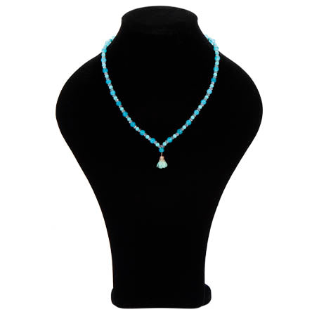 Collar De Cuentas Azules Con Dije Rosa De Tela