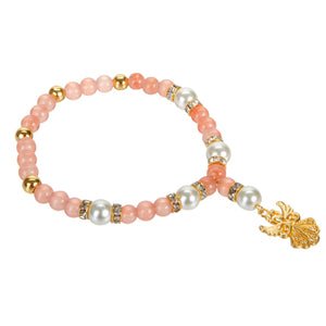 Pulsera De Cuentas Coral Con Perlas Y Angelito