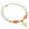 Fantasías Miguel Clave:JY181 Pulsera De Perlas Marfil, Cuenta Coral Y Cruz Oro