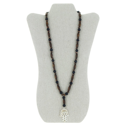 Collar De Madera Hombre Con Dije Mano De La Suete