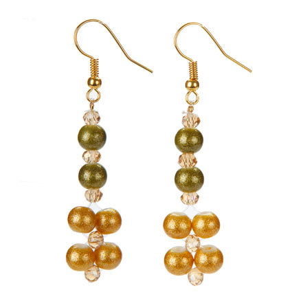 Aretes Oro-Verde Con Perlas Destello