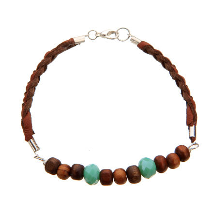 Pulsera De Imitación Piel Con Cuentas De Madera