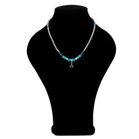 Collar Con Perlas Blanco-Azul Con Dije De Estrella