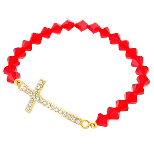 Pulsera Cristal Rojo Con Cruz