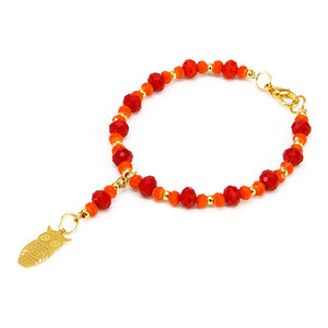 Pulsera Rojo-Naranja Con Dije Búho