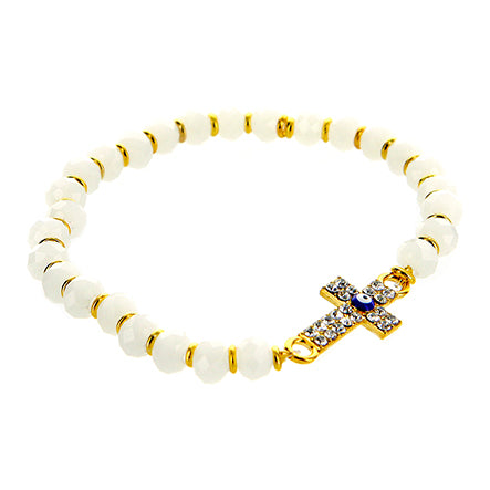 Pulsera Blanca Con Cruz Con Piedra