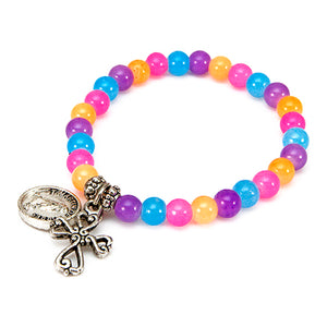 Pulsera Multicolor Con Cruz Y Medalla