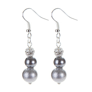 Aretes Perla Gris Con Cristal