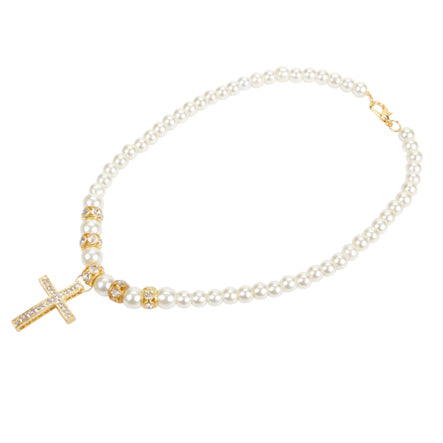 Collar De Perlas Con Cruz Y Cristales De Oro