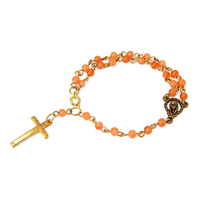 Fantasías Miguel Clave:LC1256 Pulsera Decenario Coral Con Dije De Cruz Oro