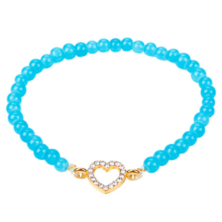 Pulsera Azul C/ Corazón Oro De Cristales