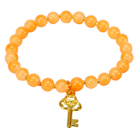 Pulsera Cuentas Redondas Naranja Con Dije Llave