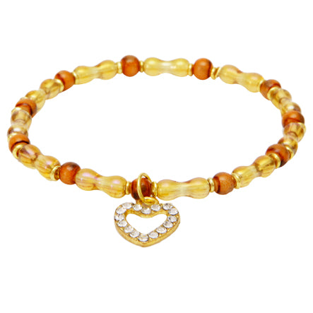 Pulsera Café-Miel Con Dije De Corazón