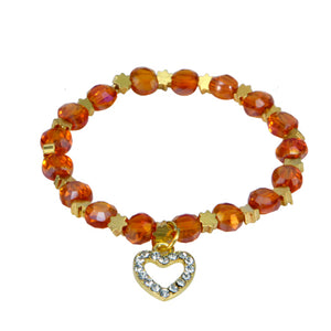 Pulsera Cristales Miel Y Cuentas Flor Oro