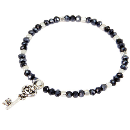 Pulsera Negro-Plata Con Dije Llave