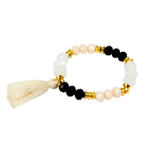 Pulsera Negro-Rosa-Oro Con Borla