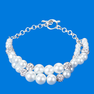 Pulsera De Cadena Con Perlas Doble Y Cuenta Redonda Piedra Plata