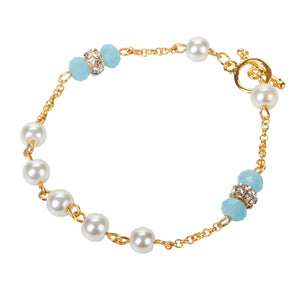 Pulsera Oro Con Perlas Y Rondel De Cristales